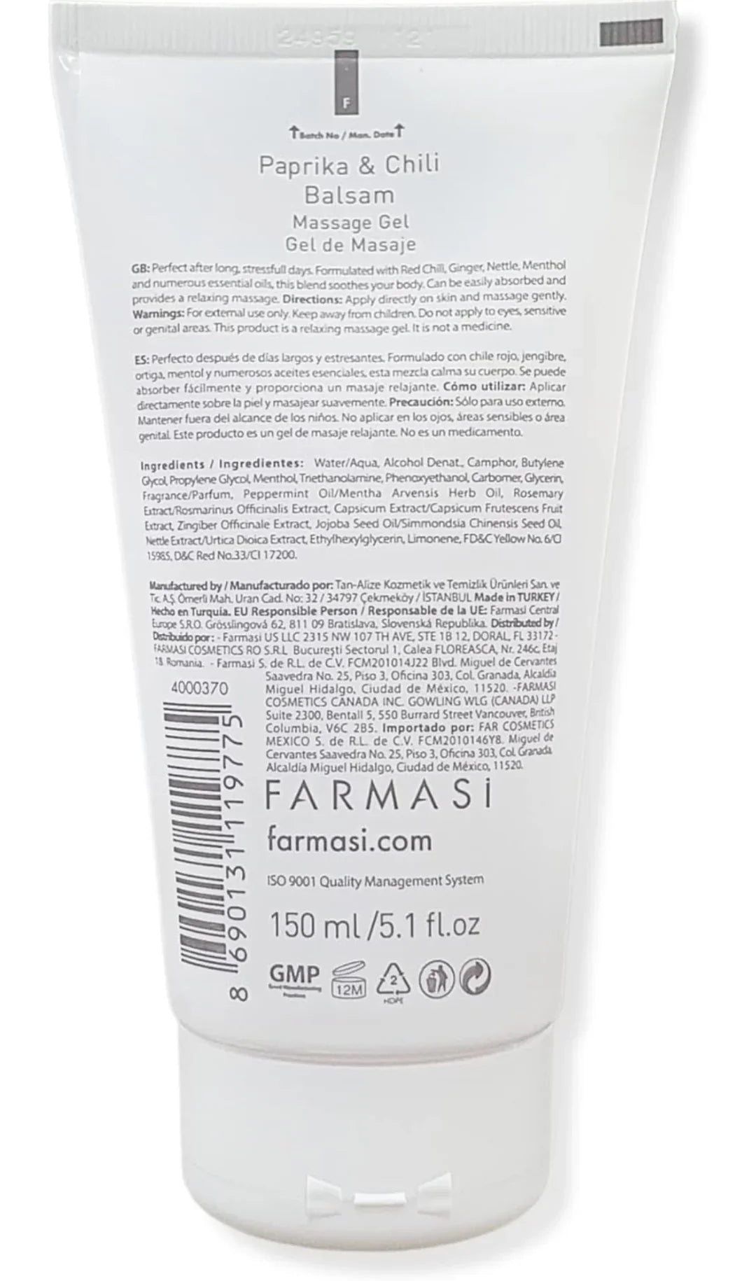 Gel de masaje Farmasi Paprika & Chili con ingredientes naturales como chile rojo y jengibre, 150 ml